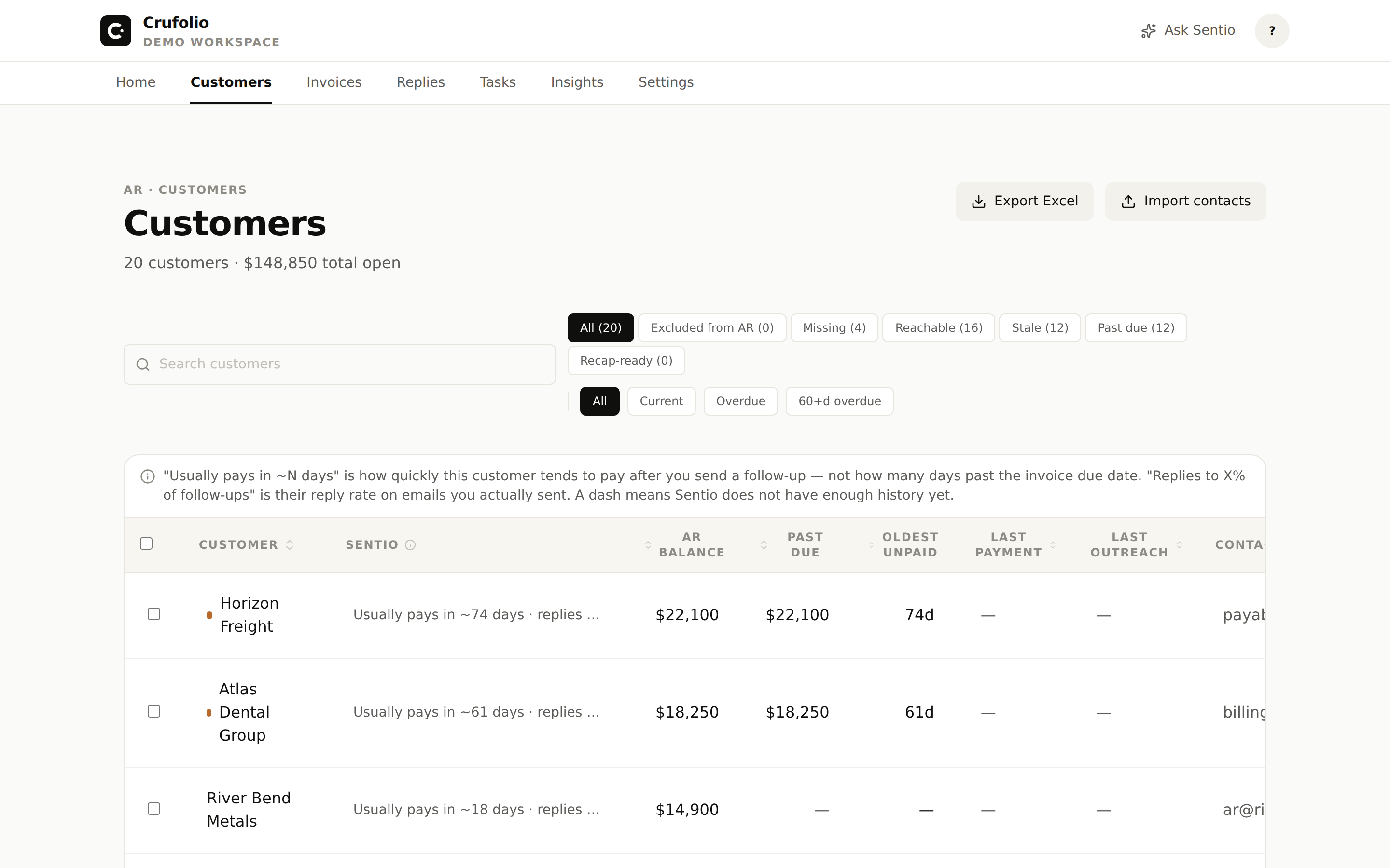 Customers list — last payment dates from your accounting system
