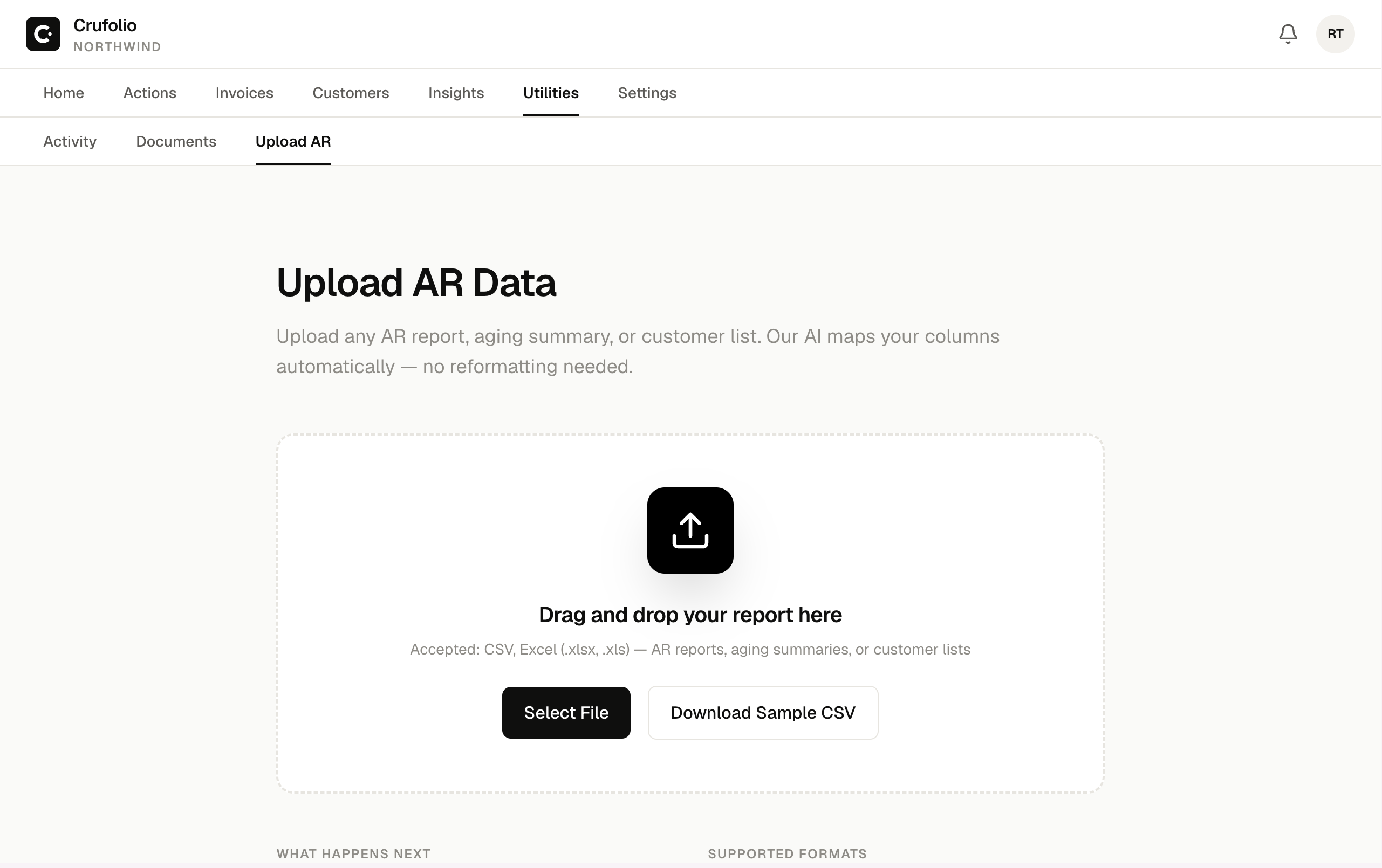 Utilities — Upload AR data
